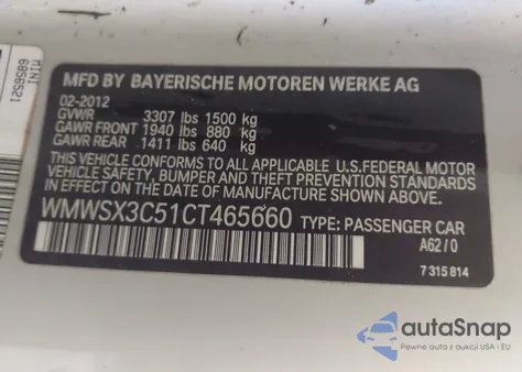 2012 Mini Cooper S из США, поврежденный, VIN WMWSX3C51CT465660